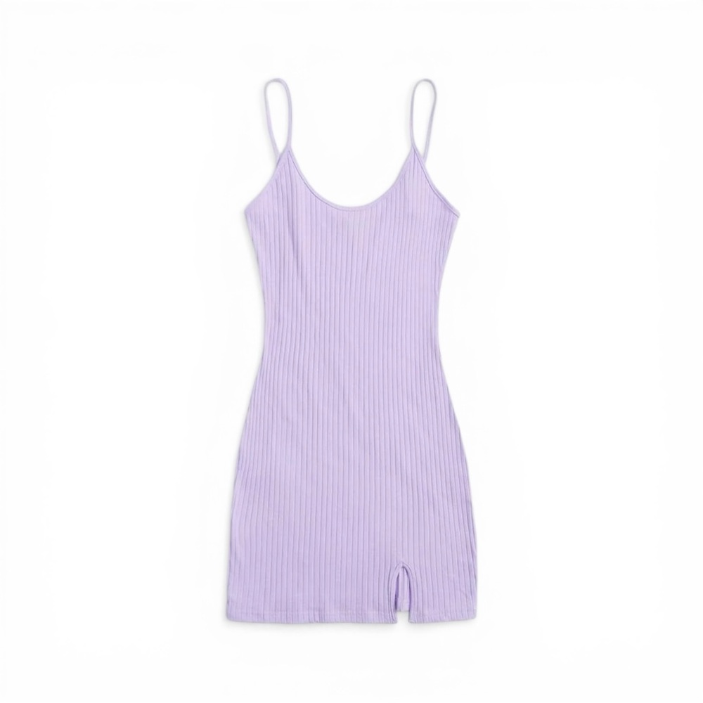 NWOT Lilac Ribbed Cotton-Blend Knit Cami Mini Dress with Front Slit · Size S